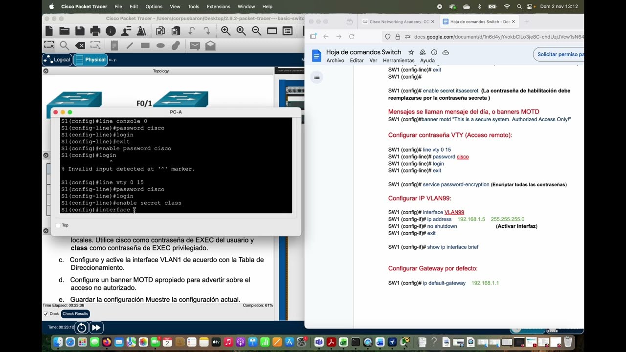 2.9.2 Laboratorio - Configuración básica de switch y dispositivo final