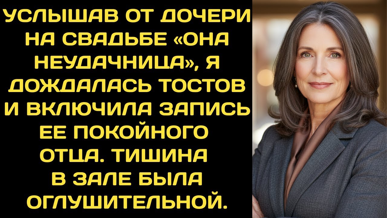 На свадьбе дочь назвала меня неудачницей.  Во время тоста я включила запись от ее покойного отца.