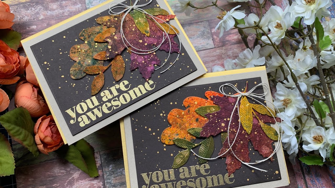 Distress Spray Stain Die Cut Leaves Cards
