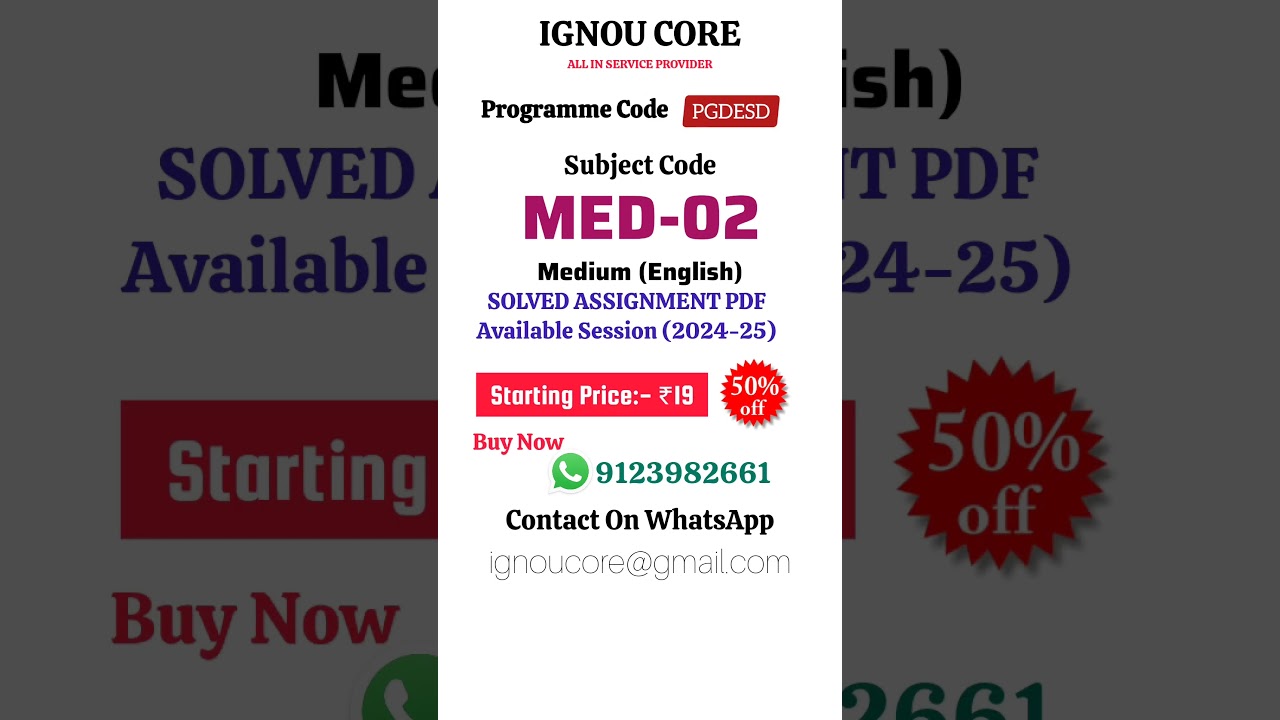 MED 01 Solved Assignment PDF 2024-25 in English, PGDESD  program MED-01 Solved assignments