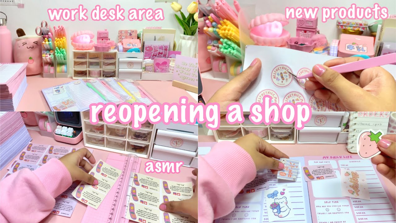 studio vlog🍡: reopening a shop, new products, asmr packaging orders, setting up my work desk area🎊