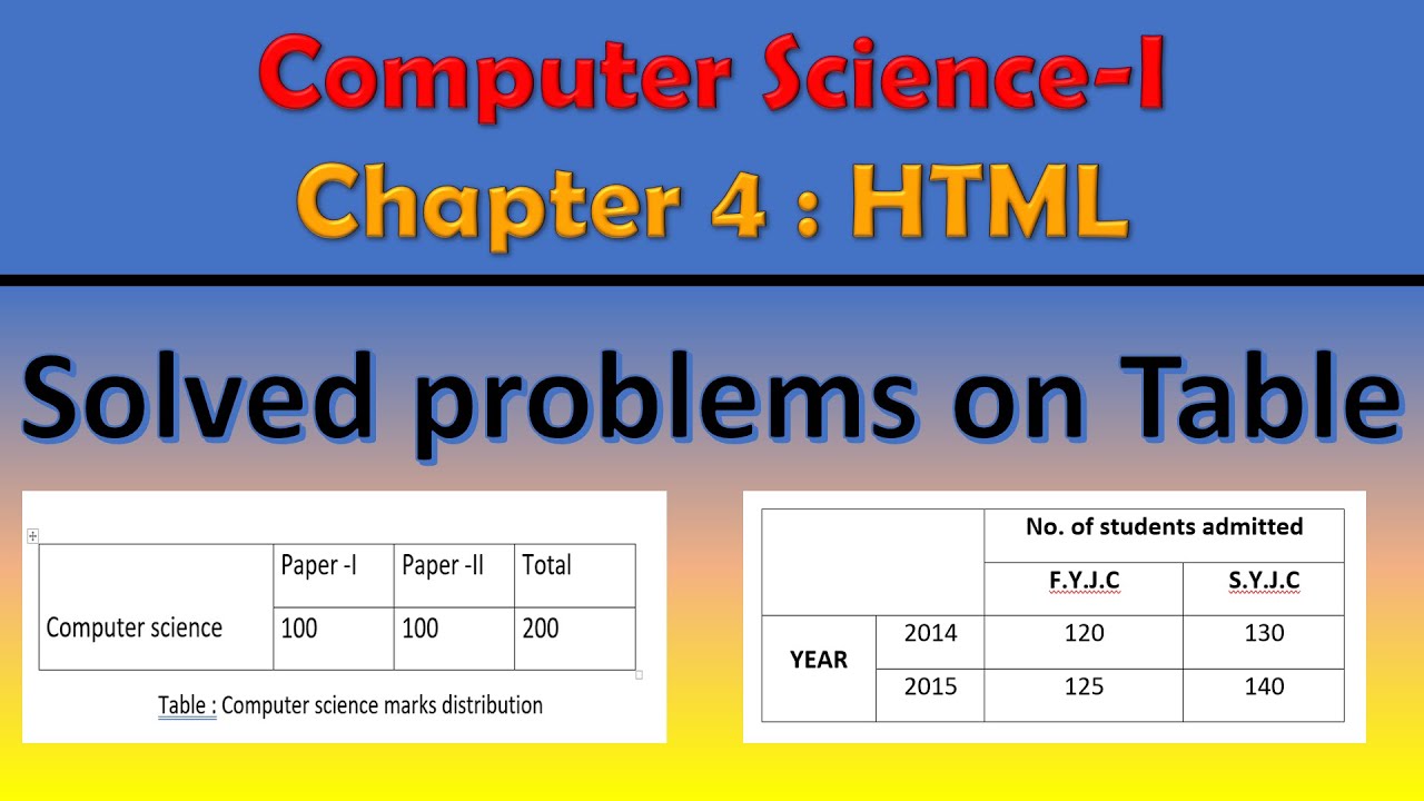 Class 12th Computer Science - I : Chapter 4: HTML | Solved Problems on HTML Table |