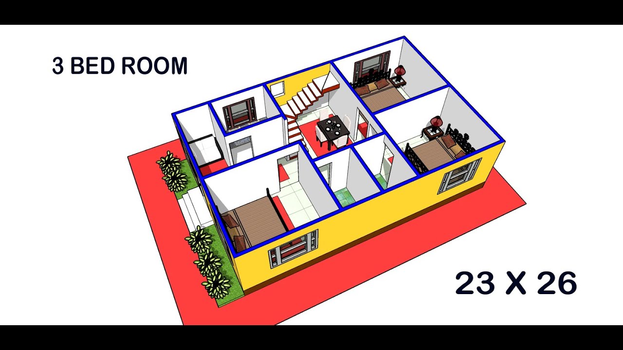 23 X 36 HOUSE DESIGN II 23 X 36 GHAR KA NAKSHA II 3 BHK HOUSE PLAN DESIGN