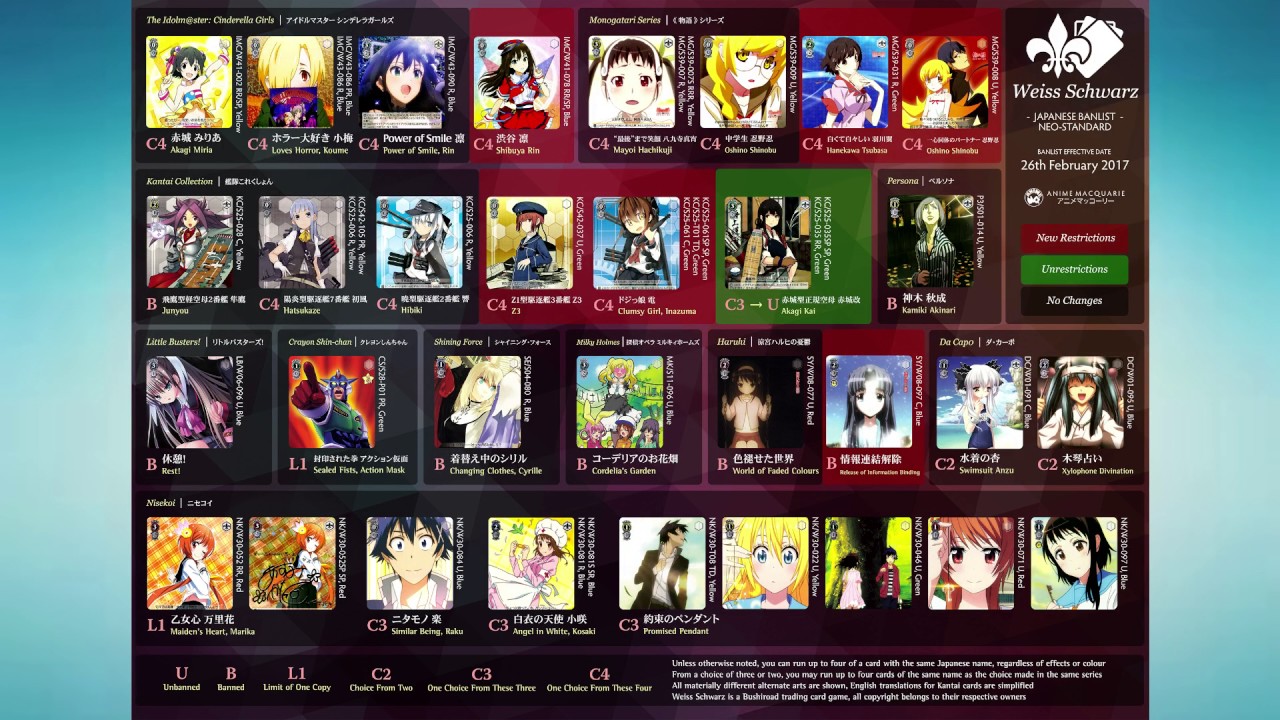 Top Tier Tears' February 2017 Weiss Schwarz Banlist and Tier List Discussion