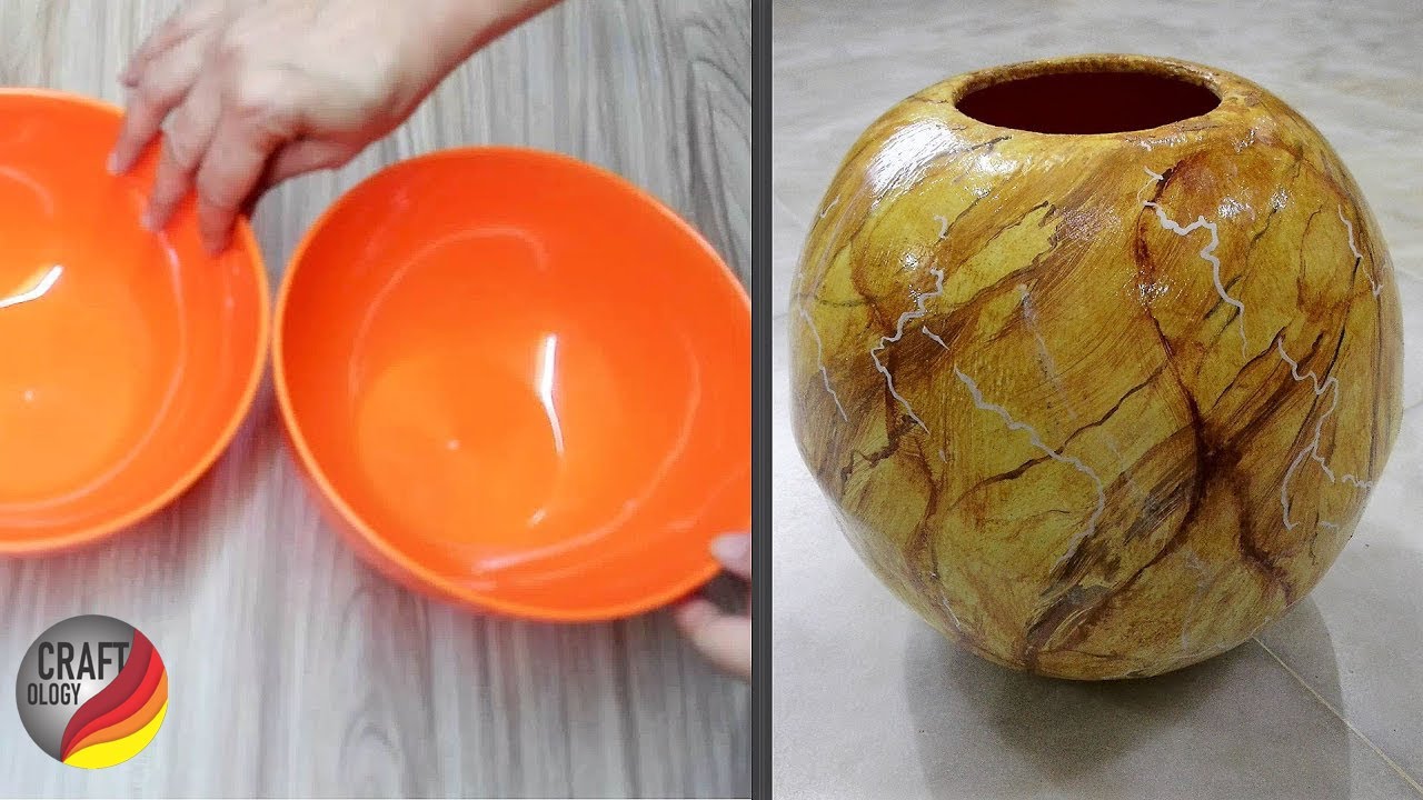 How to make faux Marble vase from plastic bowl | DIY make it look like marble.