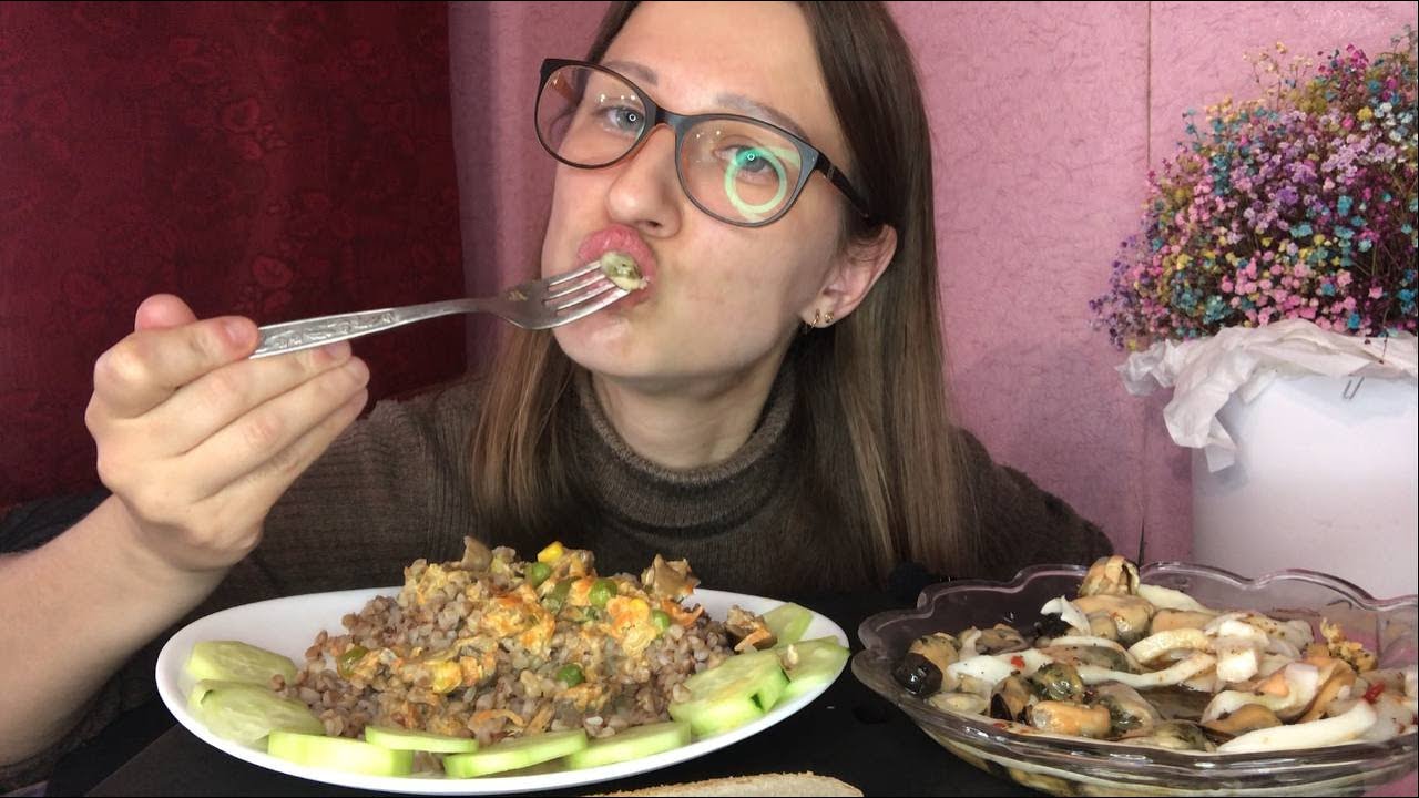 Плотный ужин Пупки с Морепродуктами и гречка
