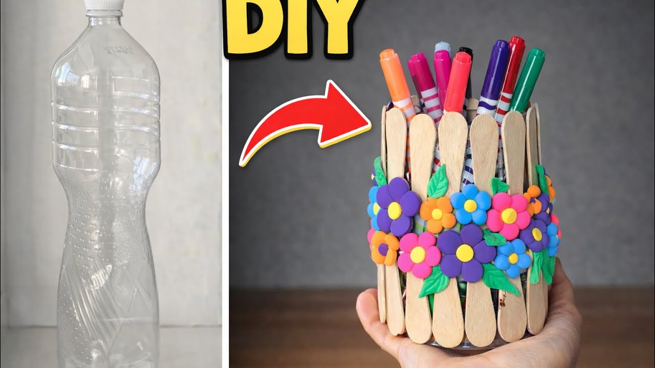 ♻️ Turn a simple plastic bottle into a beautiful organizer!    