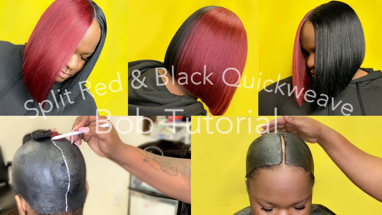 Red & Black Blunt Cut  Quickweave Bob Tutorial Couldn’t decide 🤷🏾‍♀️ we did BOTH| protective cap