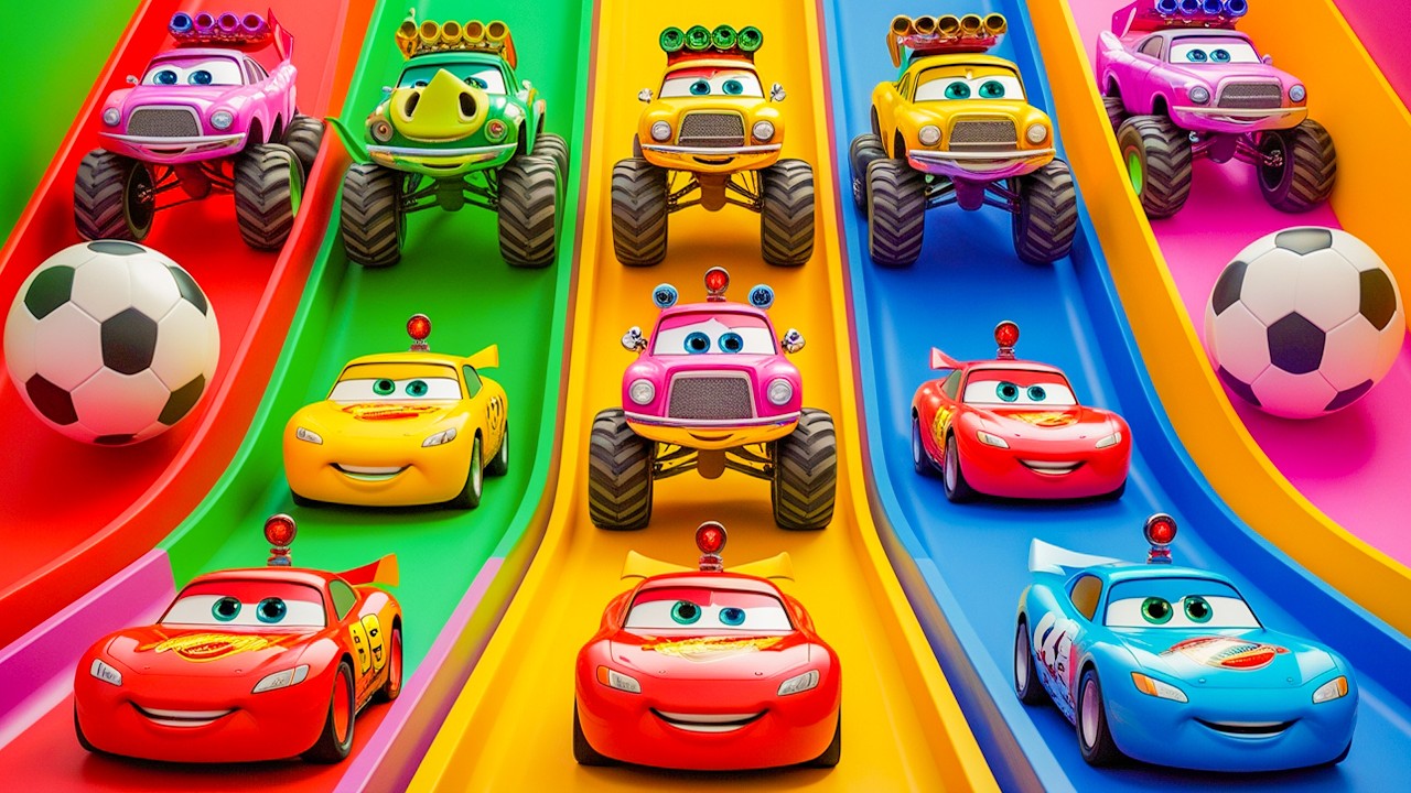 5 Monster Truck vs Big & Small Mcqueen Fat vs Slide Colors - Trains vs Portal Trap | BeamNG.Drive #4