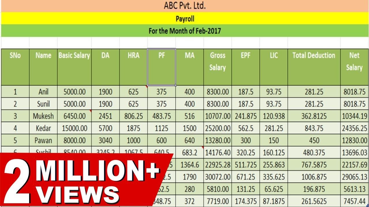 HOW TO CREATE PAYROLL|SALARY SHEET| PAYSLIP IN EXCEL(Hindi)
