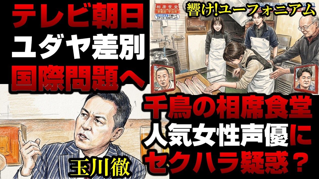 【テレビ終了】ユダヤ差別？玉川徹にイスラエル大使が激怒！国際問題へ＆千鳥の相席食堂で女性声優にセクハラ？黒沢ともよ、豊田萌絵【KSLチャンネル】
