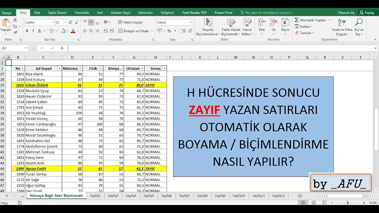 Excel Bir Hücre Değerine Göre Tüm Satırı Boyamak - Biçimlendirmek #KoşulluBiçimlendirme