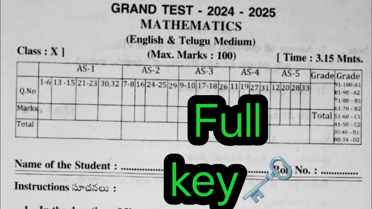 10th class Grand test mathematics question paper answers previous year paper model paper