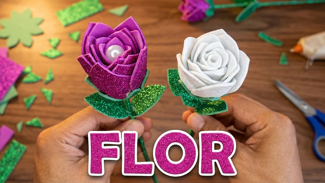 Rosas DIY de espuma glitter | decoración casera bella