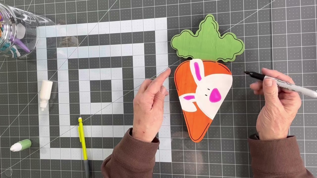 Painted Peek a Boo Bunny on a Dollar Tree Carrot, PDF Available in the Description   
