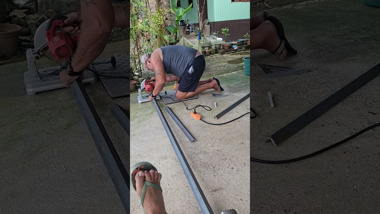 Cutting metal for dumbells rack while waiting for supplies to come. Part 1