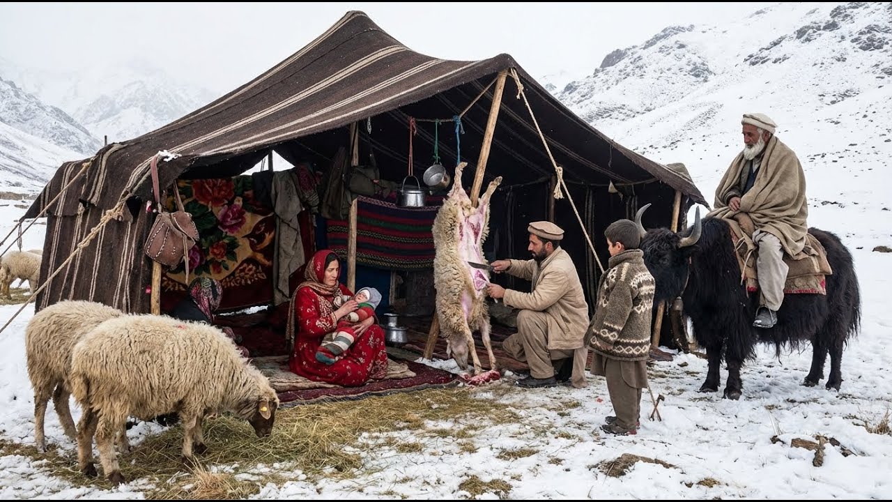 Survival in Afghanistan's Coldest Village  Slaughtering a Lamb in the Early Morning