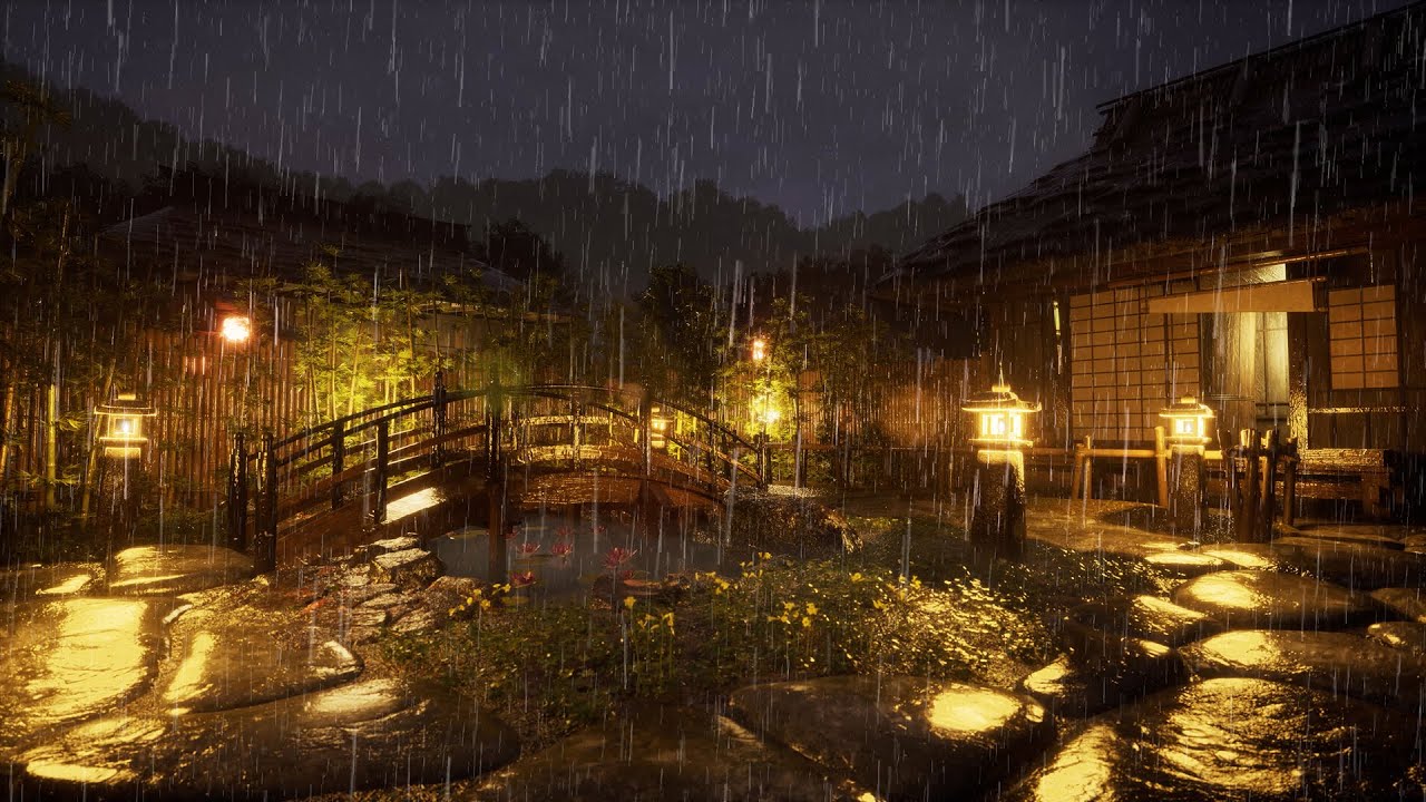 🌧️ Silent Night, Pouring Rain | Traditional Japanese Garden Ambience for Sleep and Relaxation