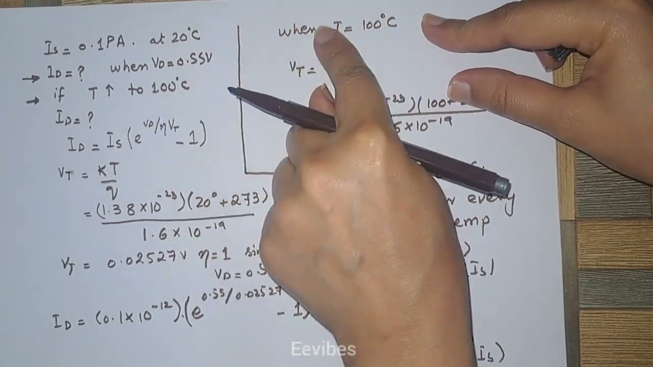 The Saturation Current of Diode is given at 20°C  Vd= 0.55v. Find the Diode Current if T increases