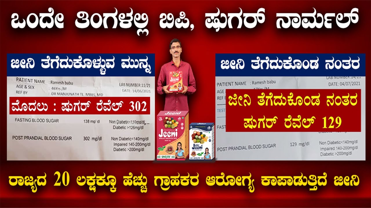 ಒಂದೇ ತಿಂಗಳಲ್ಲಿ ಬಿಪಿ, ಷುಗರ್ ನಾರ್ಮಲ್ | Jeeni Millets Health Mix | Karnataka TV