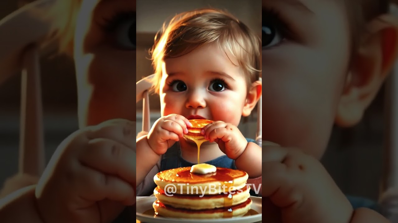 Who needs a fork when you have baby fingers? 🥞😂#BabyLovesPancakes#FluffyStacks #PancakeTime