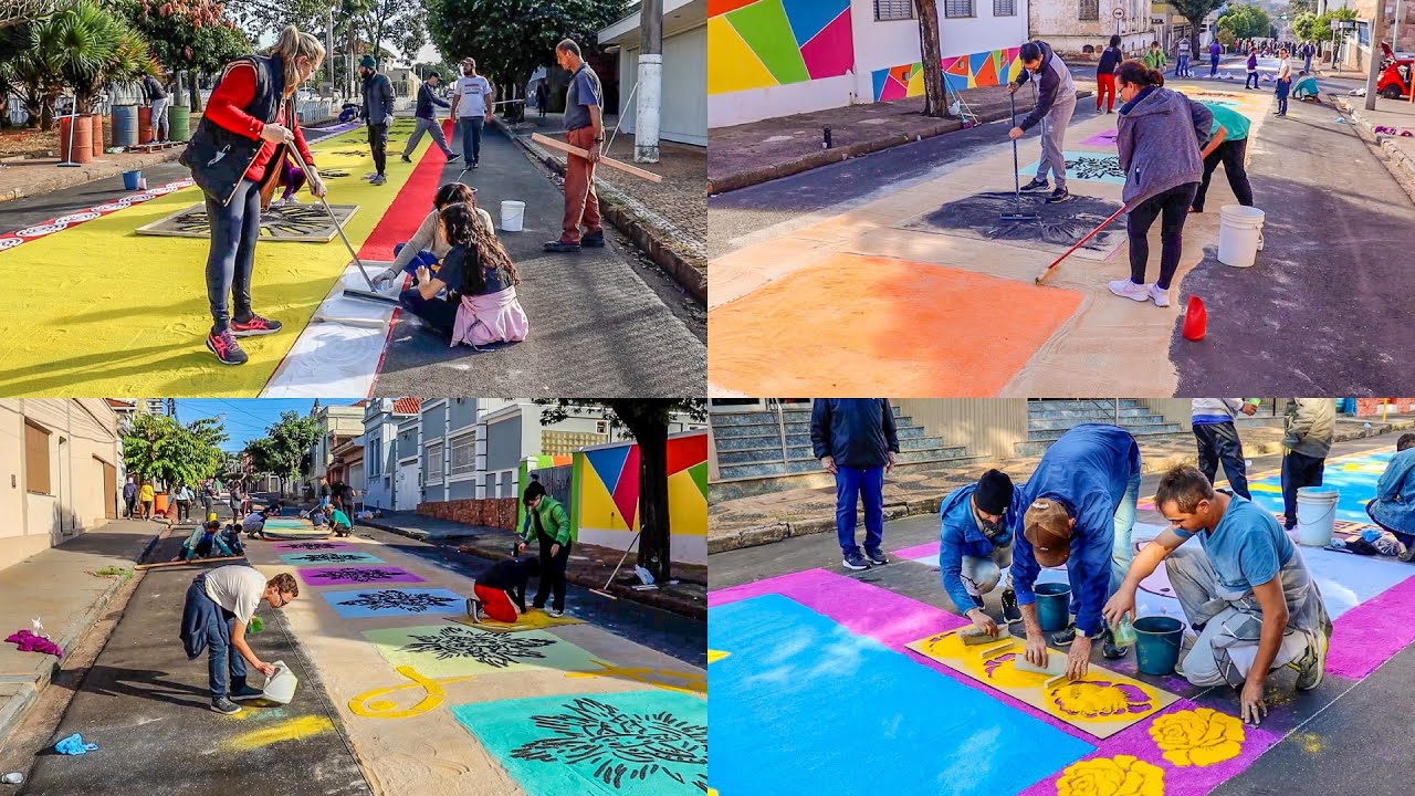 Confecção dos tapetes de Corpus Christi em Taquaritinga (maio 2024)