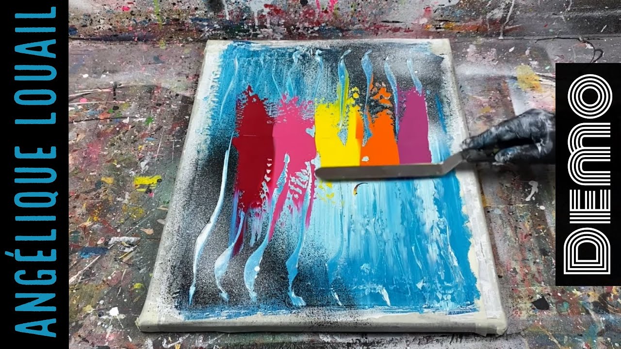 Tableau abstrait coloré au couteau, spatule et splaters par Angélique Louail
