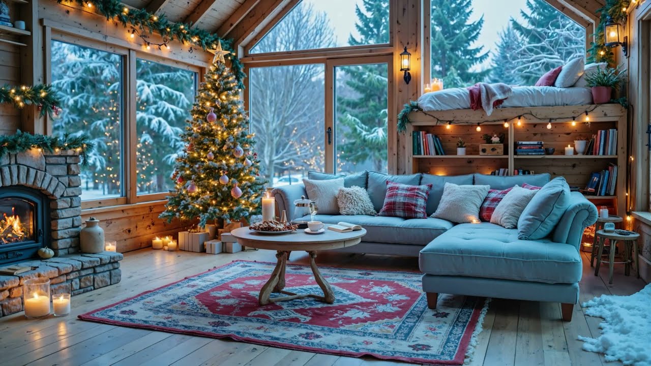 🌅Tranquil Frosted Cabin Retreat | Morning Light on Blue Lake & Comforting Jazz Ambience for Relaxing