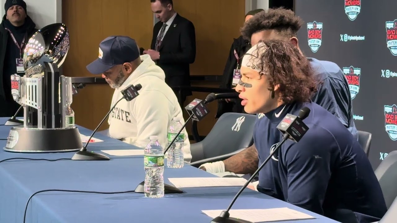 Penn State coach Terry Smith, Dani Dennis-Sutton & Trebor Pena Pinstripe Bowl postgame