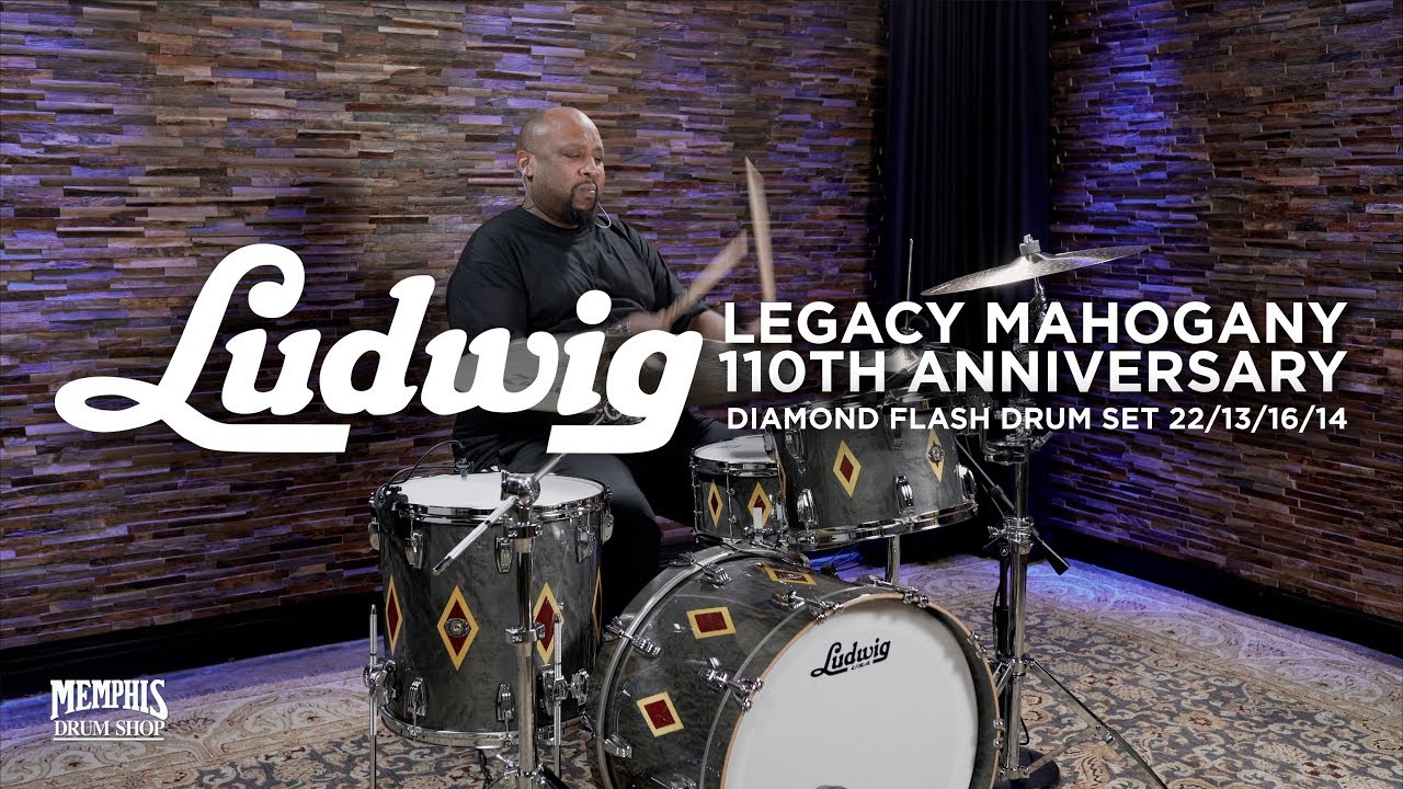 Ludwig Legacy Mahogany 110th Anniversary Diamond Flash Drum Set - Charcoal Inlaid Birdseye Maple