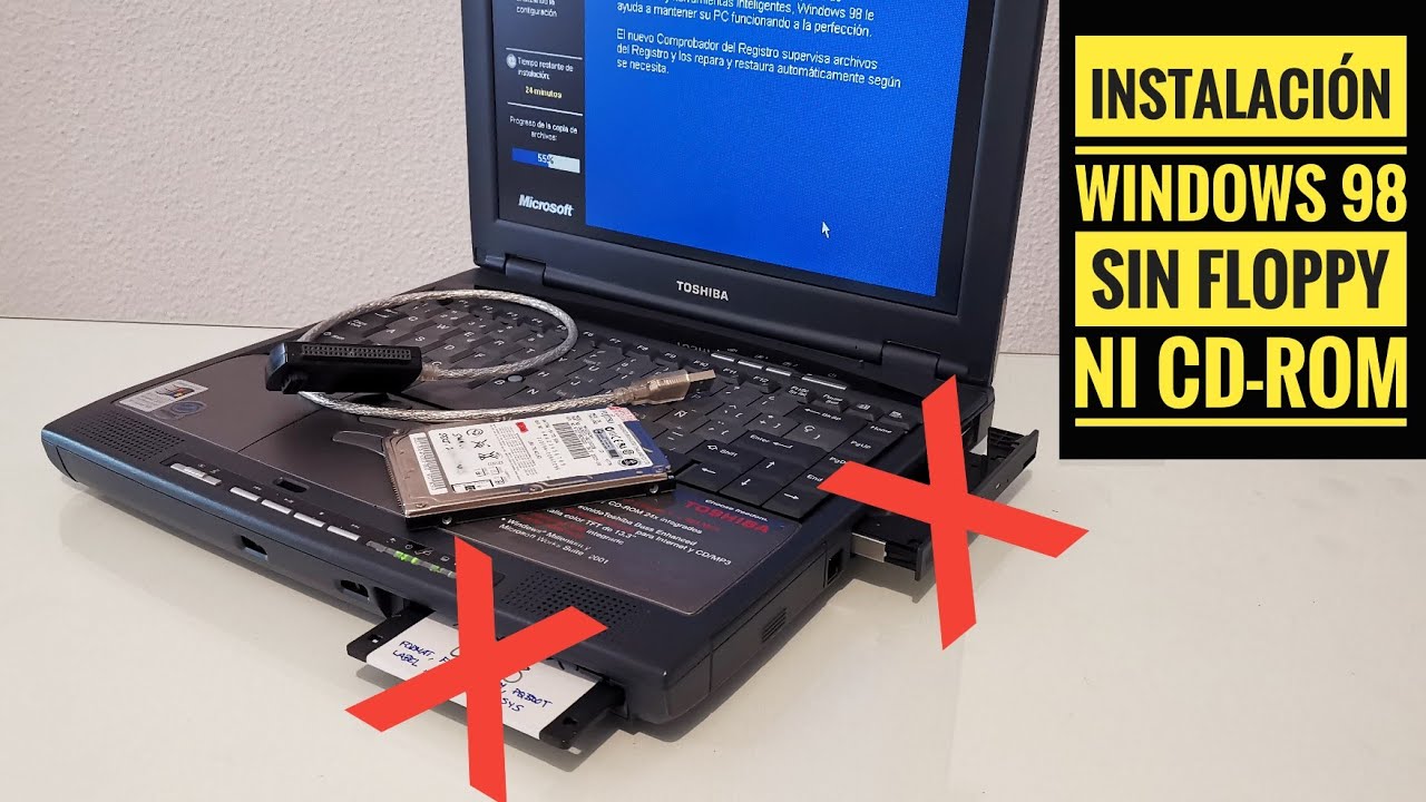 Cómo instalar Windows 98 en un PC sin disquetera (floppy), ni CD-ROM; paso a paso.