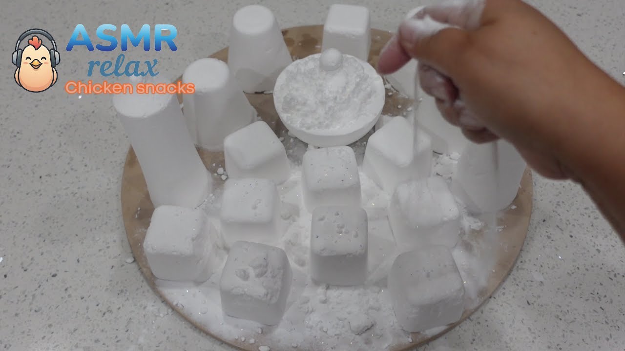 ASMR White Baking Soda Shape Crushing Soft and Hard