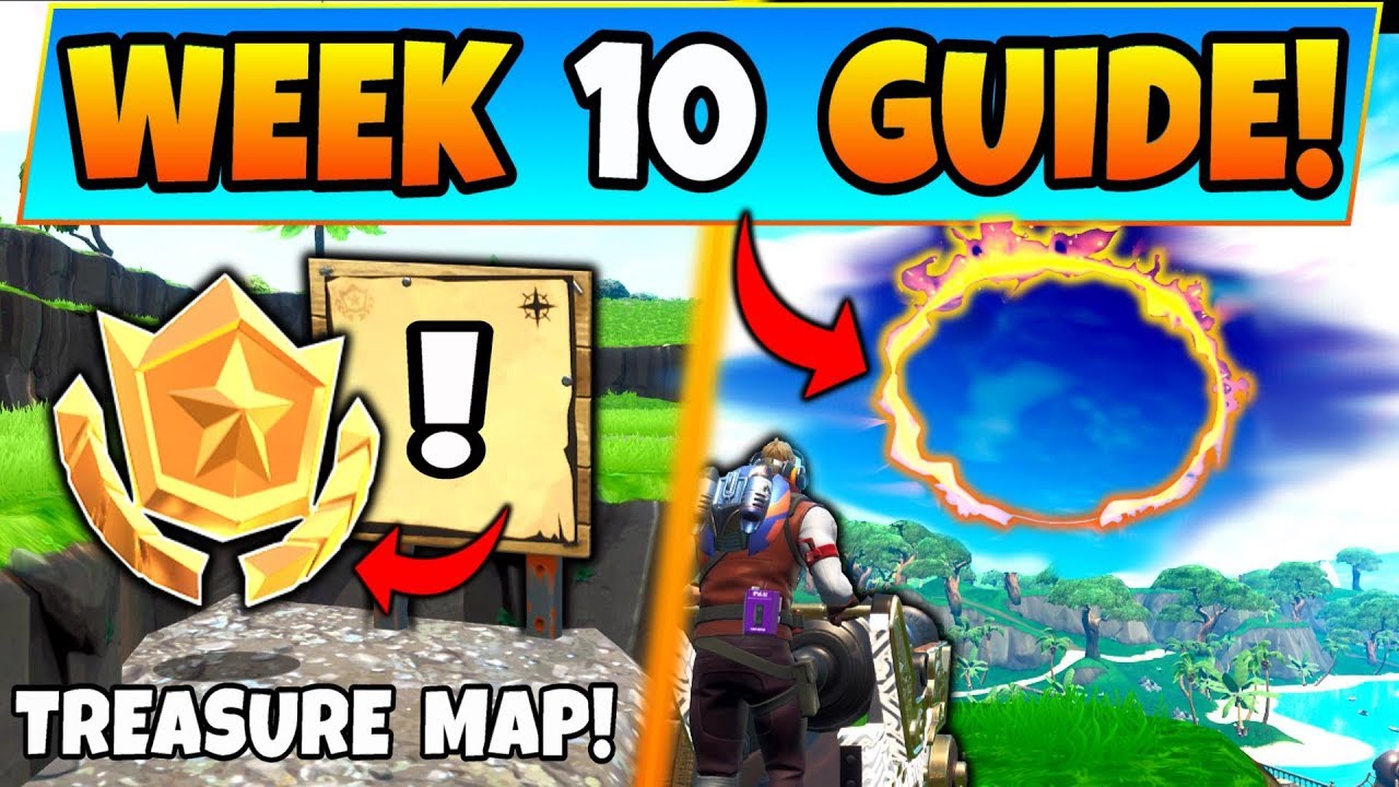 Fortnite WEEK 10 CHALLENGES! - Treasure Map Signpost, Flaming Hoops (Battle Royale Season 8 Guide)