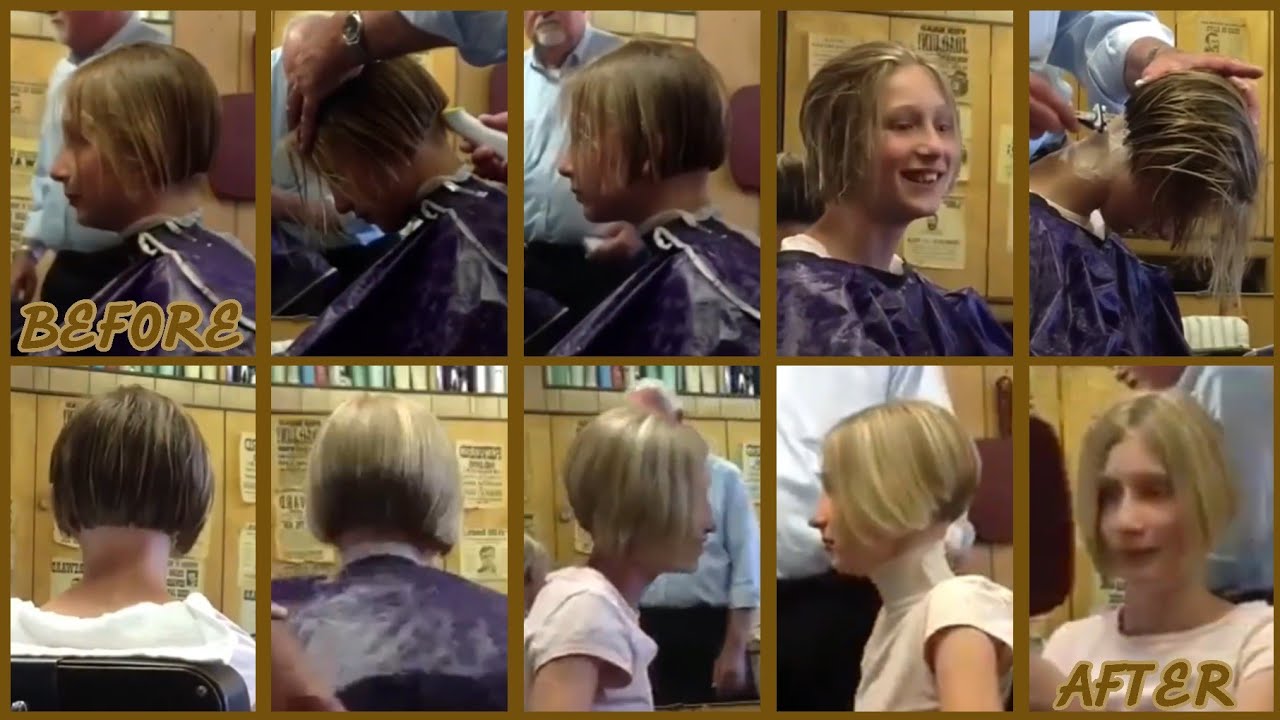 A Cute & Little Girl Gets Her Smooth Razor Shaved Undercut Bob Haircut