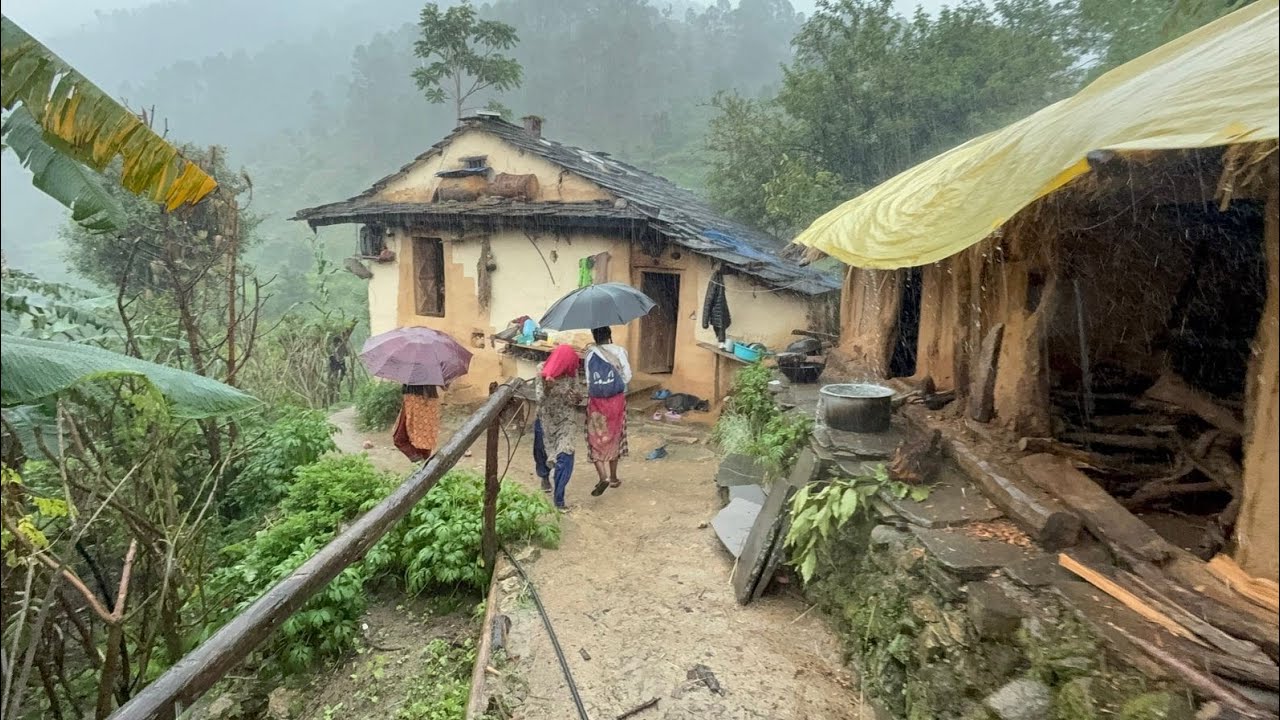 Beautiful Nepali Mountain Village Traditional Lifestyle l Rain session in nepali Village people life