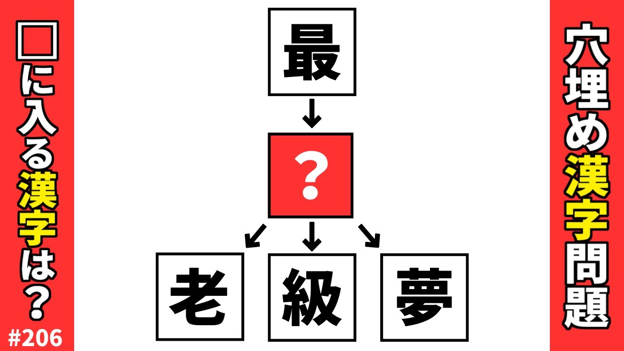 【漢字穴埋めクイズ206】脳トレ漢字マス埋めクイズ♪二字熟語を作る頭の体操