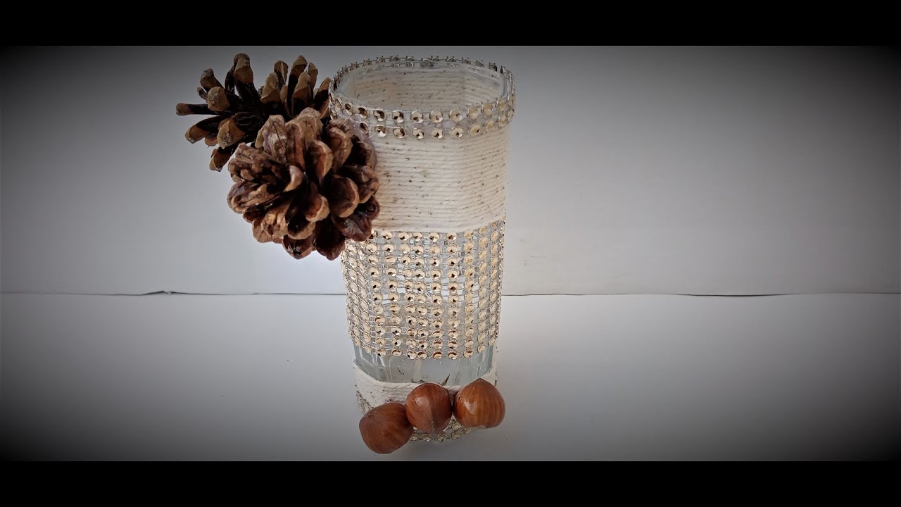 DIY pahar cu CONURI DE BRAD si SFOARA - DIY glass with PINE CONES and STRING