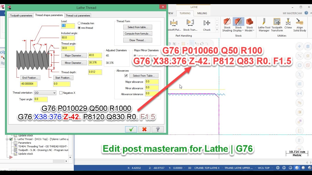 Hướng dẫn Chỉnh sửa Post Tiện trong Mastercam | Các thông số P, Q, R của G76