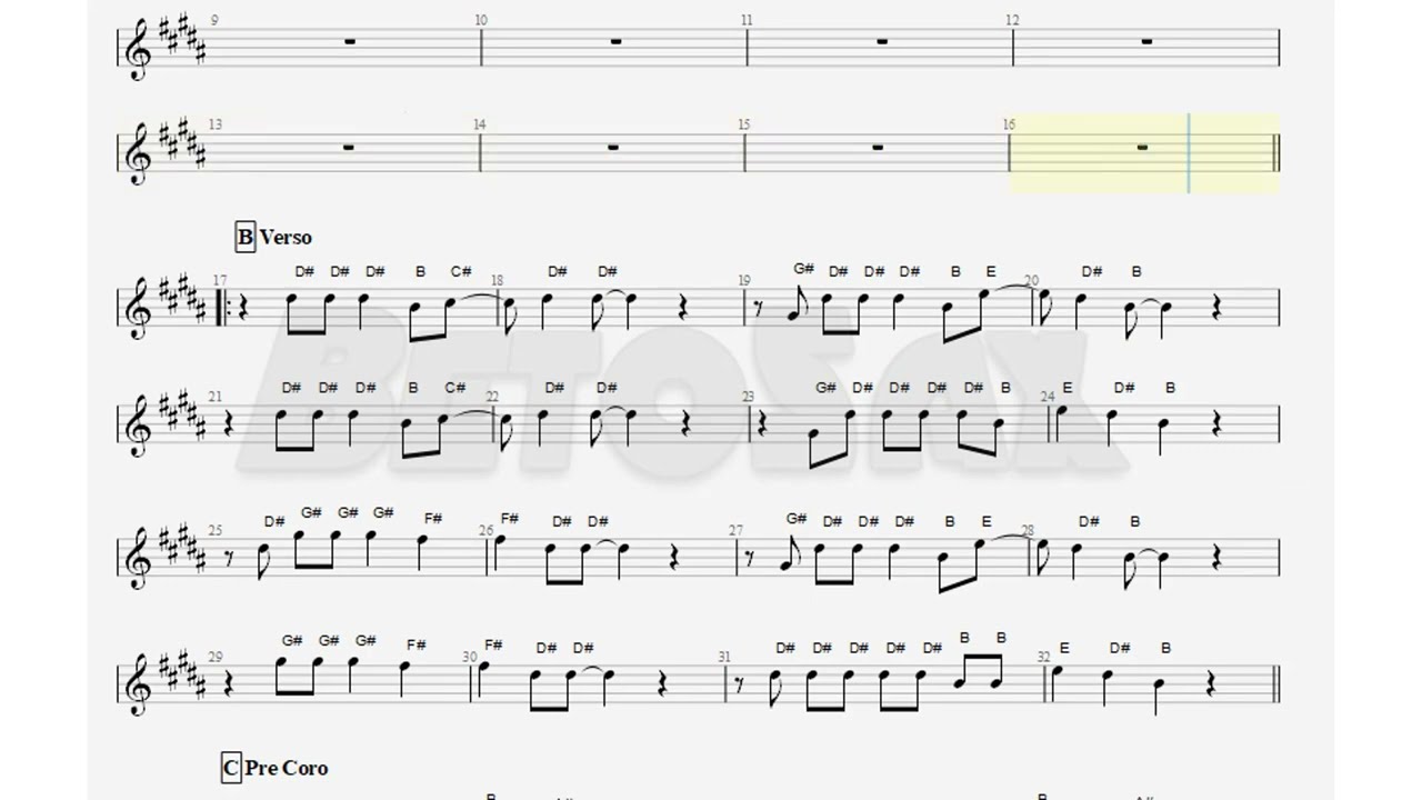 Hosanna, Marcos Barrientos, Saxofón Alto, Partitura, Cifrado, Notas, Tutorial