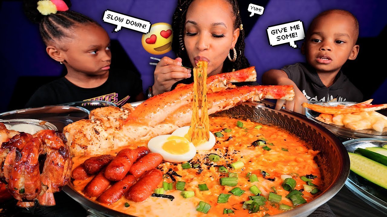 2x SPICY CHEESY KING CRAB LEG & STEAK | BULDAK NOODLES & SEAFOOD BOIL MUKBANG & COOK | QUEEN BEAST