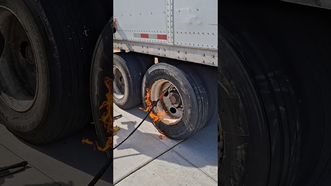 Stubborn Tire? Nothing A Little Ether Won't Fix 🔥 #mechanic #trailer #fyp #automotive #tractor #fire