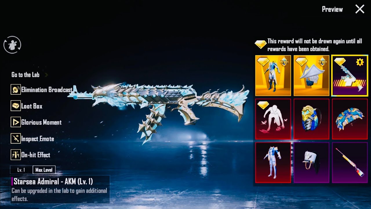 Starsea Admiral AKM Level Five On hit Effect inspect emote Glorious Moment Loot box Elimination