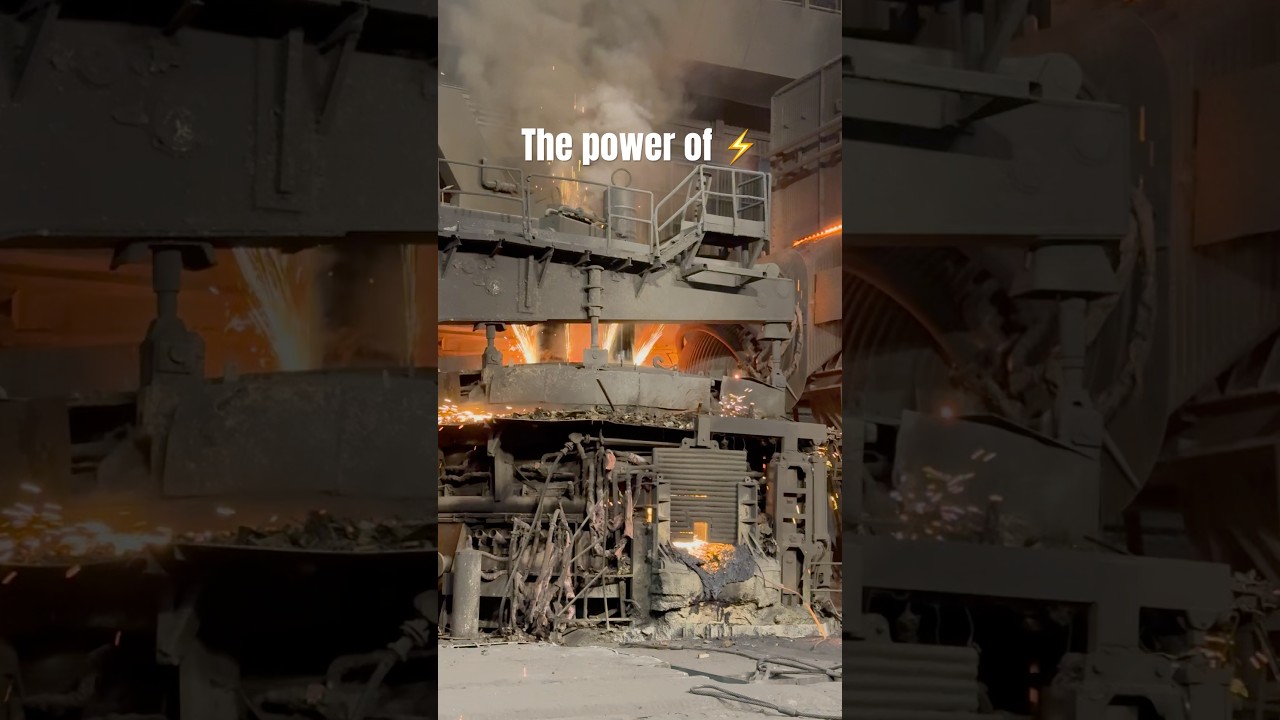 The power of electric arc furnace. #steel #steelmaking #electricity #manufacturing #scrap