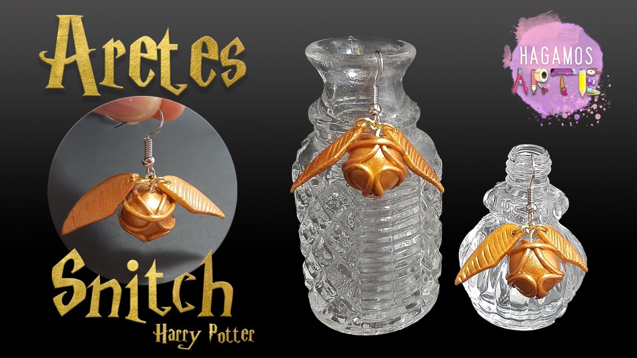 ARITOS-snitch-HARRY POTTER-Como hacer aritos en PORCELANA FRIA-Película Harry Potter-Aretes
