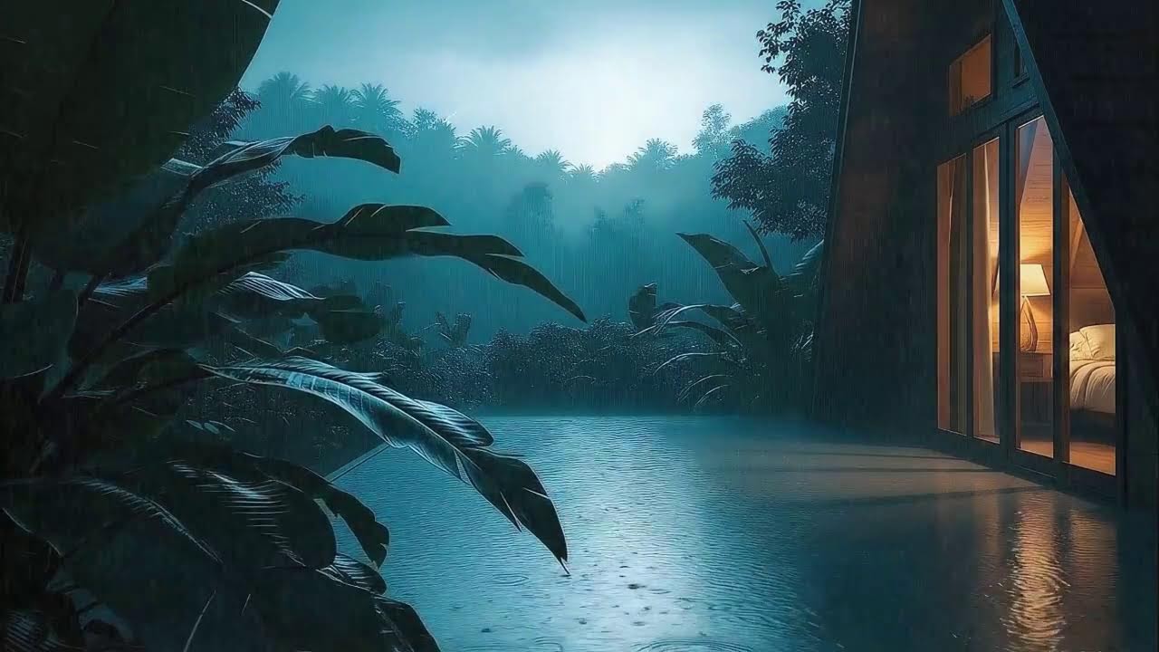 Sleep Faster with Warm Rain Sounds and Low Storm at Forest Cabin Terrace 🌧️
