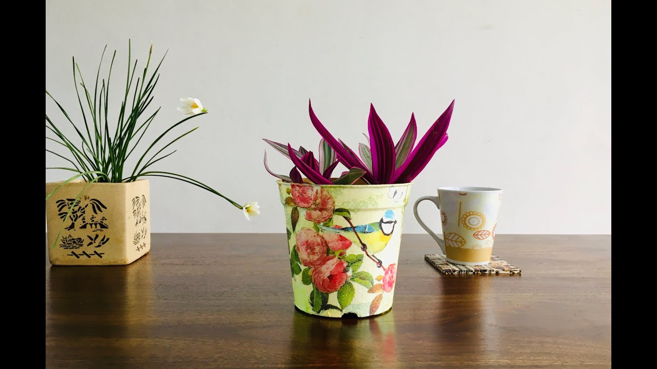 #decoupage How to Decoupage on a Plastic| Upcycle Plastic| Home Decor| DIY| Plastic Planter|by_heART