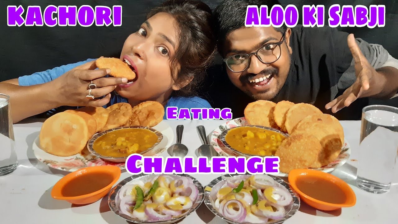 Kachori and aloo ki sabji eating challenge #Mathurafamousfood