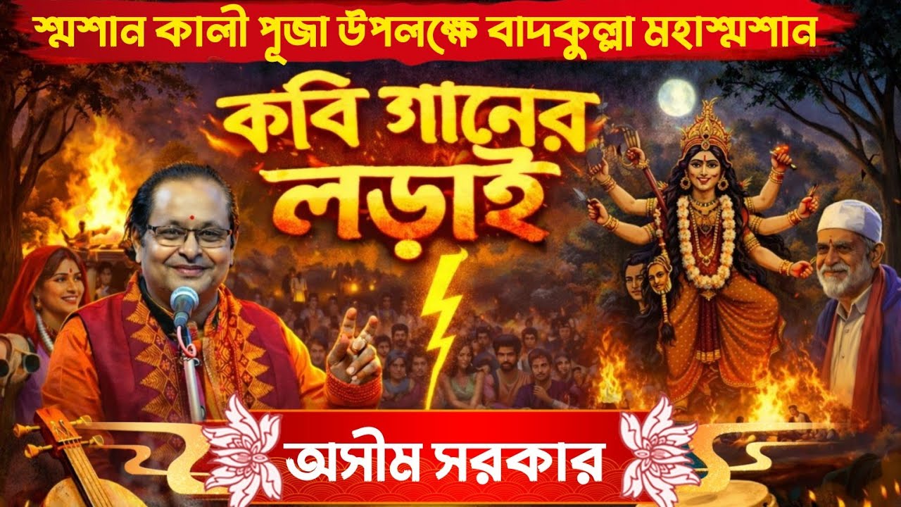 শ্মশান কালী পূজা 2026 🔥 বাদকুল্লা মহাশ্মশান | অসীম সরকারের কবি গানের লড়াই | Viral Performance