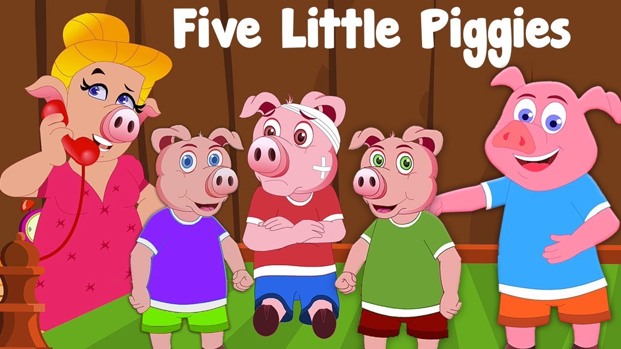 fem små grisar | hoppar på sängen | Five Little Piggies | Kids TV Svenska Barnsånger
