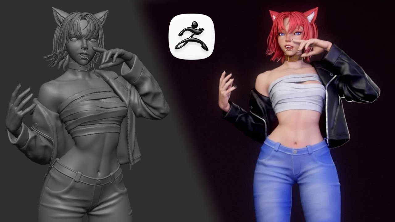 Red Cat Girl - 3D sculpting timelapse - Zbrush modeling